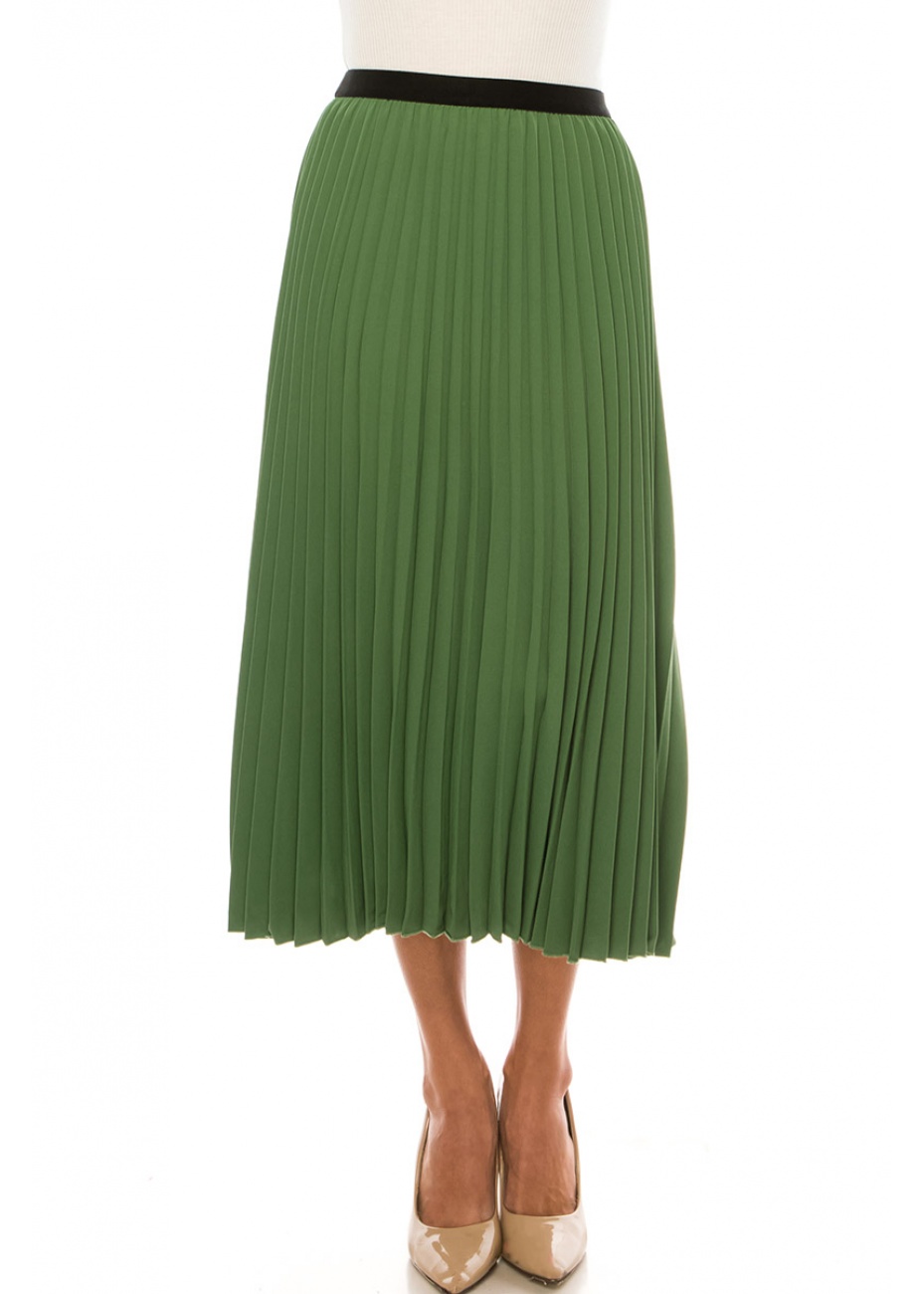 Classic Pleated Green Skirt Modest Women Clothing Yal New York 2322